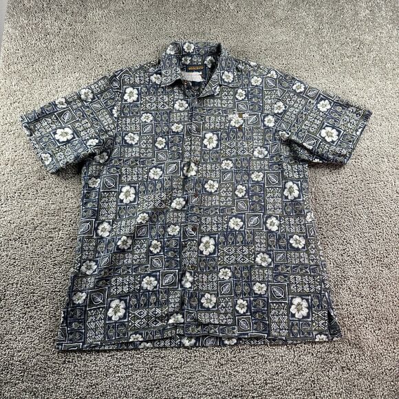 Woolrich Other - Woolrich Hawaiian Shirt Mens Large Blue White Polynesian Cotton Button Up FLAW